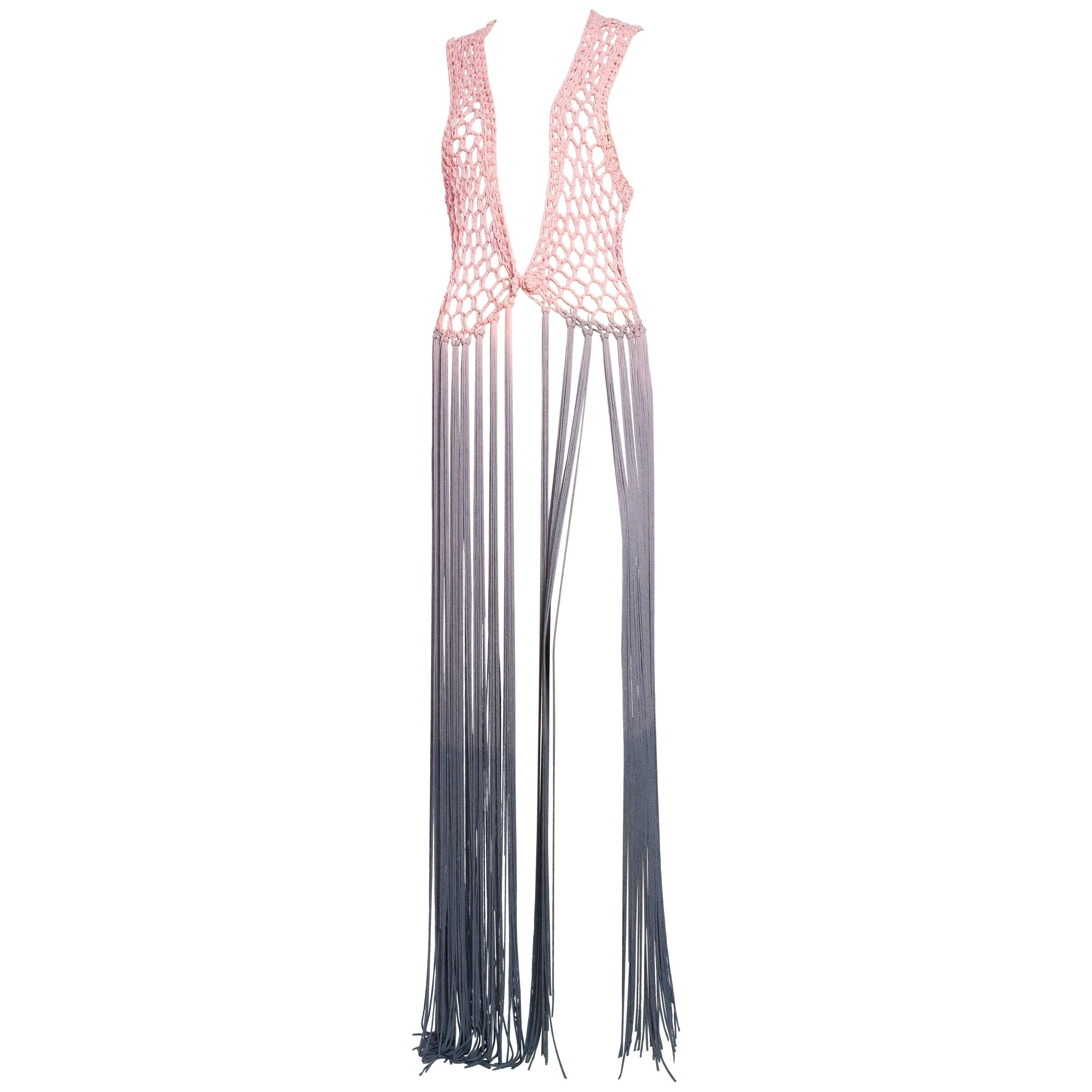 Dip-Dyed Crochet Boho Vest with Floor Length Fringe