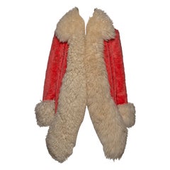 Vivienne Westwood Red Faux Fur Coat with Sheepskin Collar and Cuffs, FW 1990