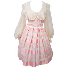 80s Albert Capraro Pink and Off-white Silk Striped Dress 11