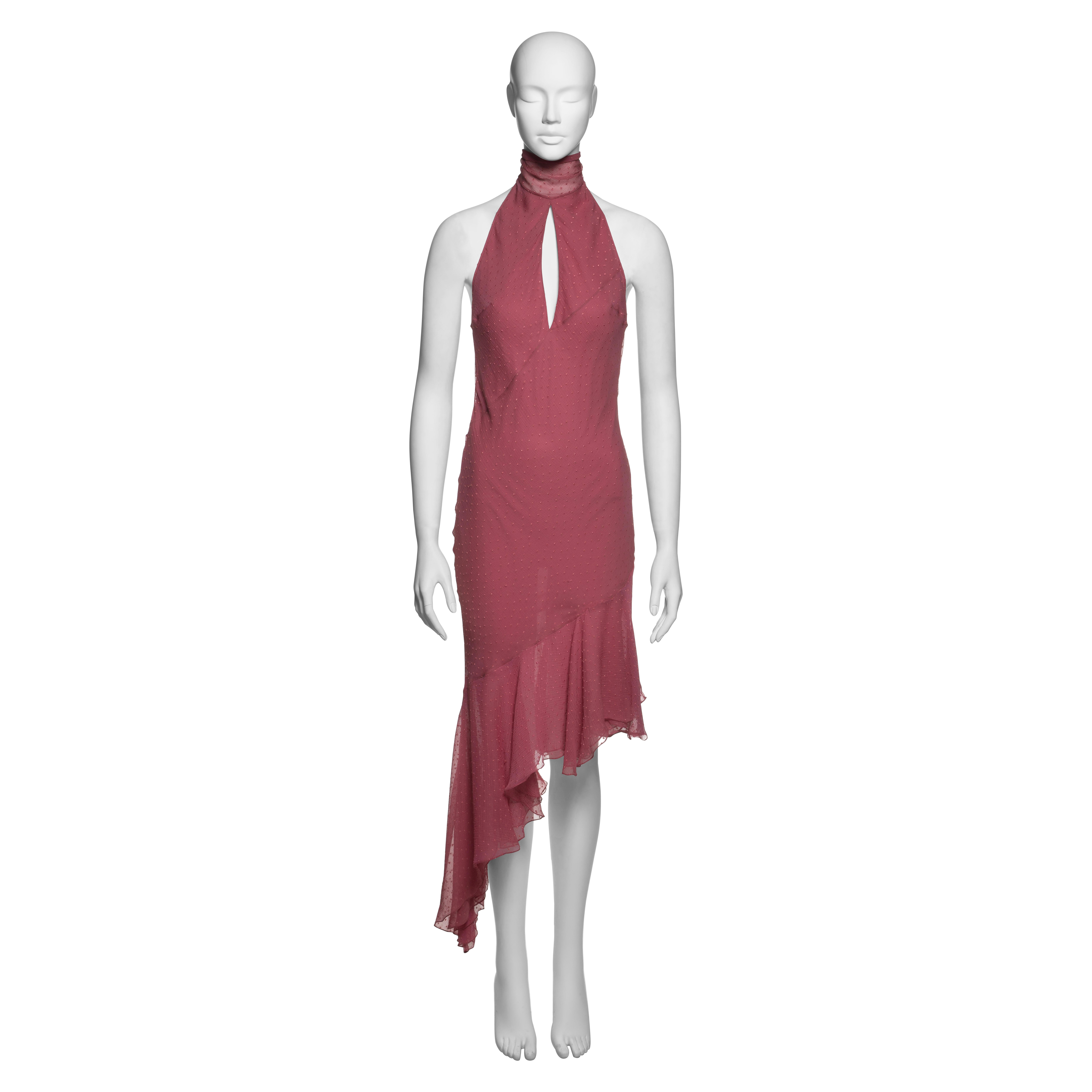 Christian Dior by John Galliano Dusty Rose Silk Chiffon Halter Dress, FW 2000 For Sale