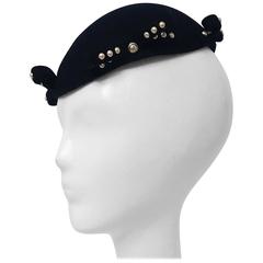 30s Black Felt Fashion Hat w/ Bows