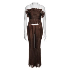 Prada by Miuccia Prada Brown Silk Organza Fringed Ensemble, SS 1993