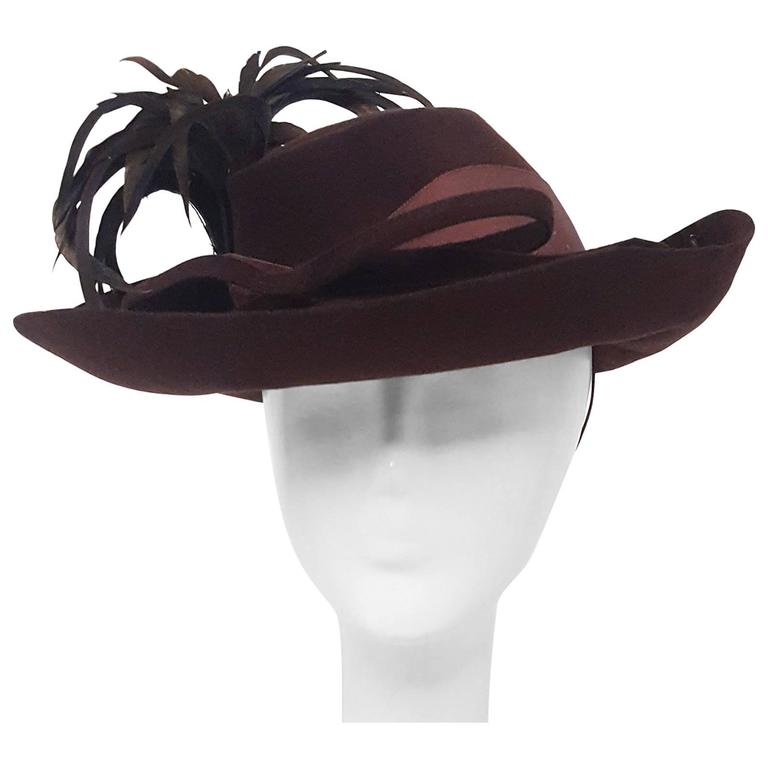 40s Brown Wide Brimmed Fashion Hat For Sale at 1stDibs