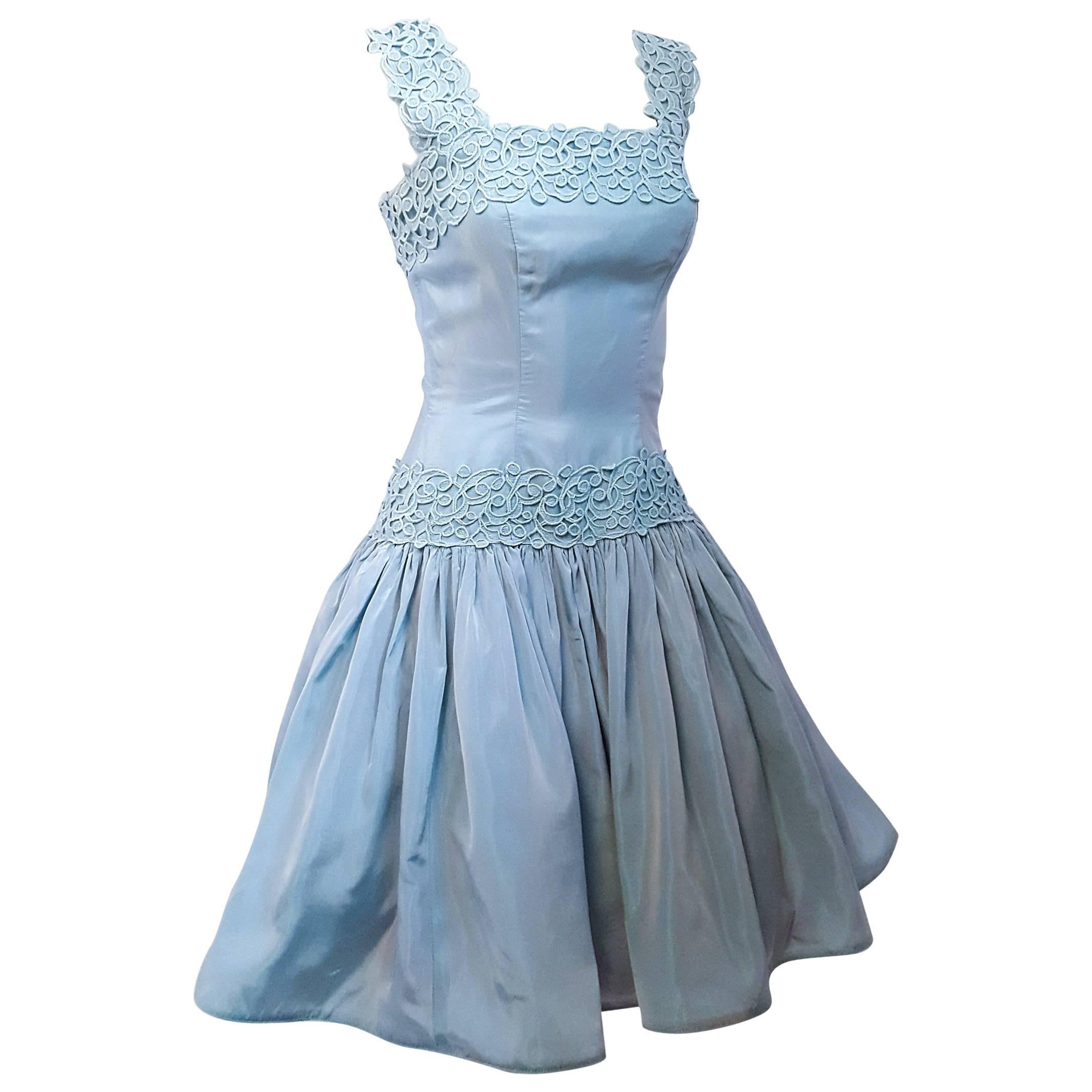 60s Iridescent Baby Blue Party Dress
