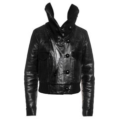 Balenciaga by Nicolas Ghesquière Chaqueta de piel negra con cuello de punto, FW 2002