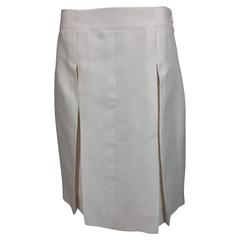 Chanel off white silk cotton pique box pleated skirt 2009 2