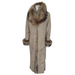 Long Shearling Coat with Fox Fur