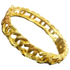 Chanel Vintage Gold Charm Logo Cutout Evening Cuff Bangle Bracelet in Box