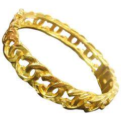 Chanel Vintage Gold Charm Logo Cutout Evening Cuff Bangle Bracelet in Box 4