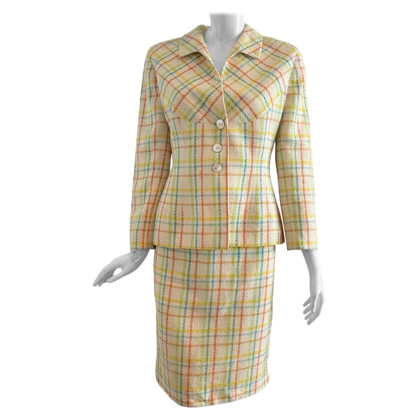 1990s Valentino Candy Color Tweed Skirt Suit For Sale
