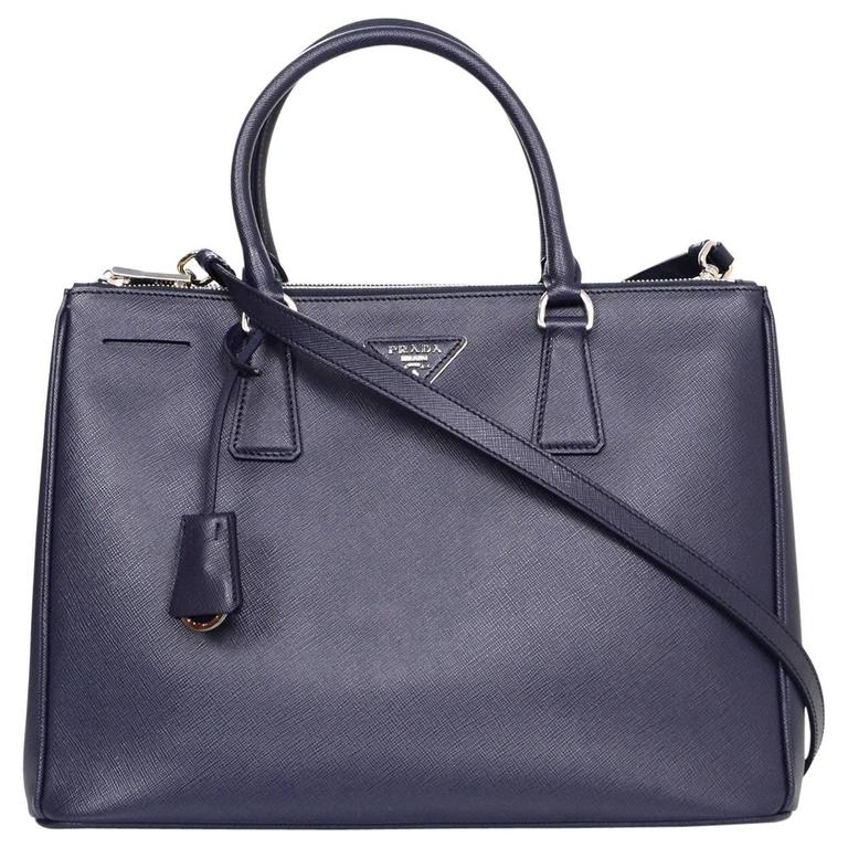 Prada Baltico Navy Saffiano Leather Medium Double Zip Tote W/ Strap rt.  $2,390 For Sale at 1stDibs | prada double zip tote baltico