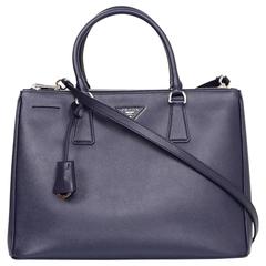 Prada Baltico Navy Saffiano Leather Medium Double Zip Tote W/ Strap rt. $2, 390