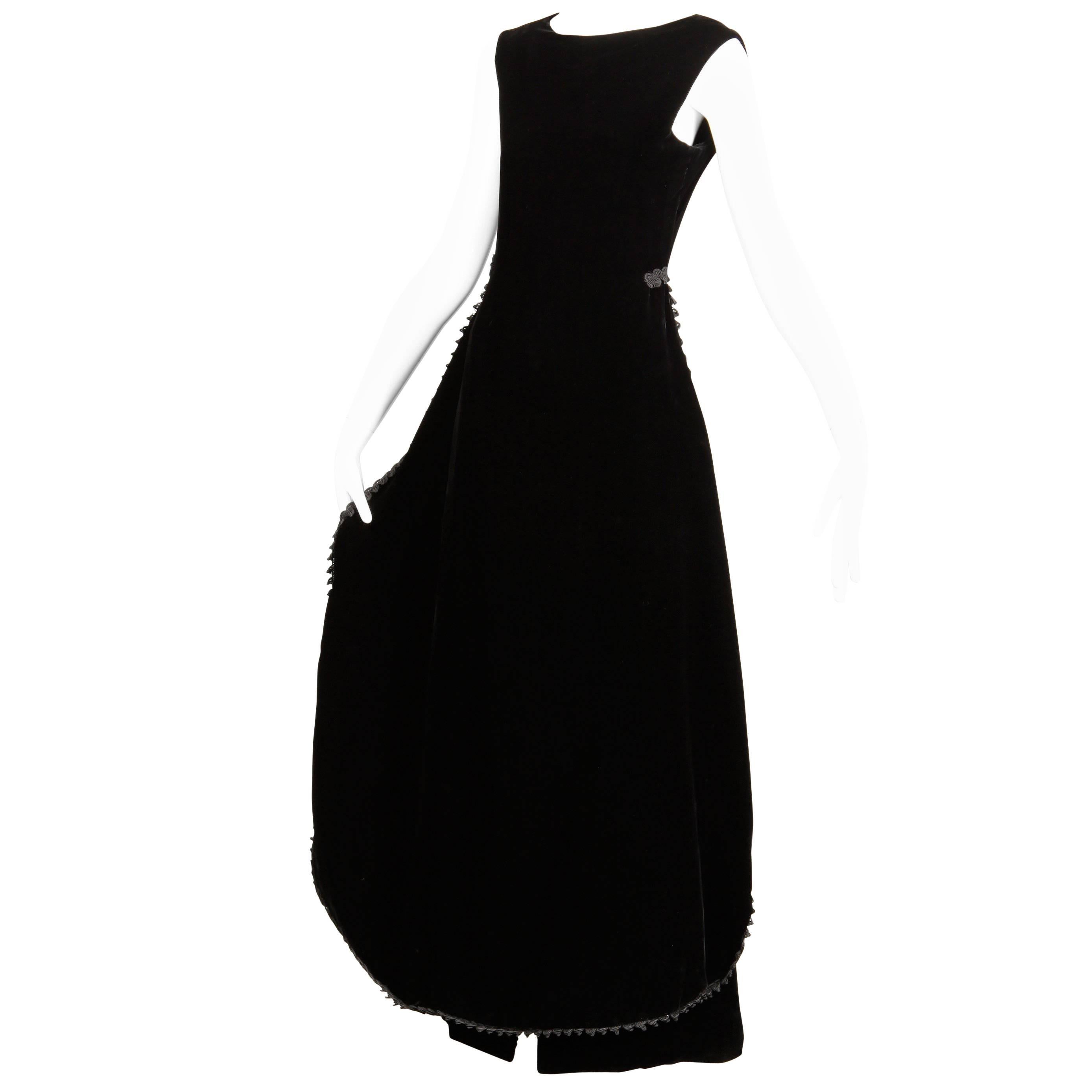 1971 Pierre Cardin Vintage Numbered Couture Black Velvet Gown/ Dress
