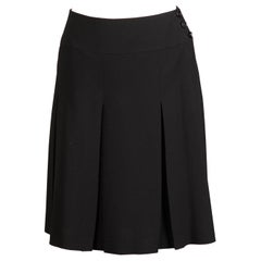 Chanel Black Wool + Silk Pleated Skirt with CC Buttons in a Large Size 44