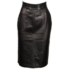 Karl Lagerfeld Vintage Black Leather Pencil Skirt 10