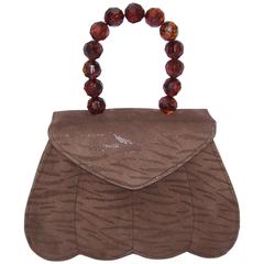 Vintage C.1990 Michelle LaLonde Suede Leather Handbag With Tortoise Plastic Handle