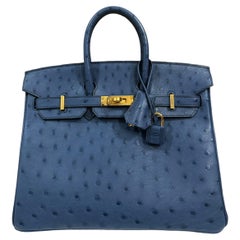 Hermes Birkin 25 Deep Blue Ostrich Leather Gold Hardware