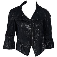 Black Armani Collezioni Printed Leather Jacket