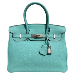Used Hermes Birkin 30 Blue Atoll Tiffany Blue Togo Leather Palladium Hardware