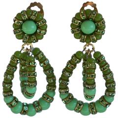 Francoise Montague Green Glass and Crystal Lolita Clips