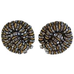 Francoise Montague "Vendome" Black, Gold, and Crystal Button Clip Earrings 8