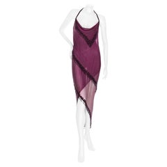 Bob Mackie 1980s Purple Silk Beaded Semi Sheer Halter Neck Dress