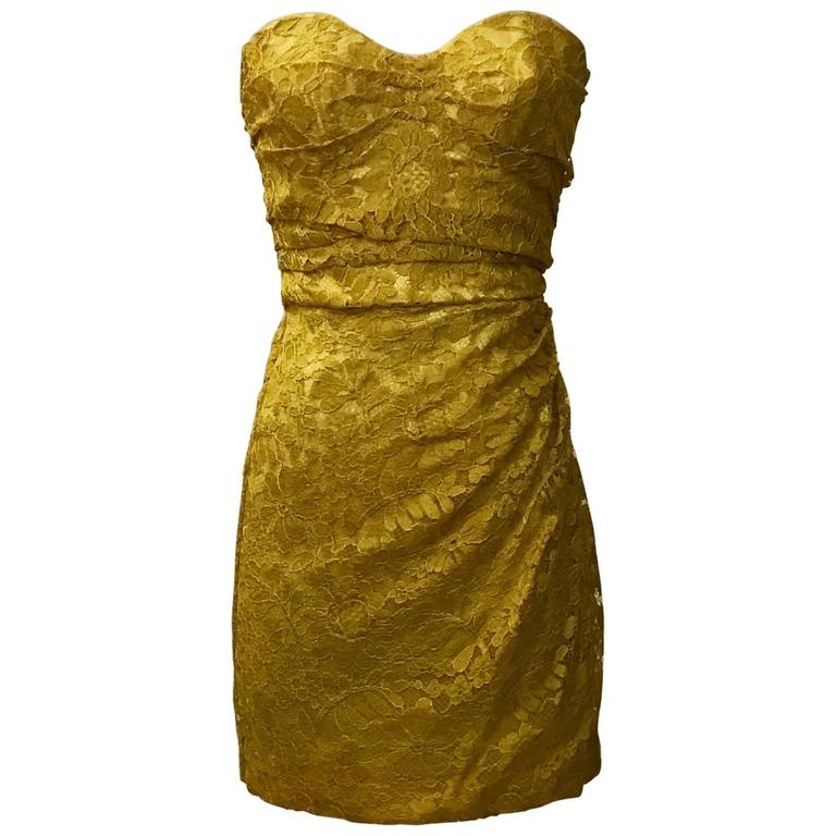 Dolce and Gabbana Marigold Yellow Guipere Lace Strapless Dress For Sale ...