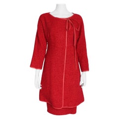 Bonnie Cashin Mantel Rock Anzug 2pc Set Cherry Boucle Wolle Leder Trim Vintage