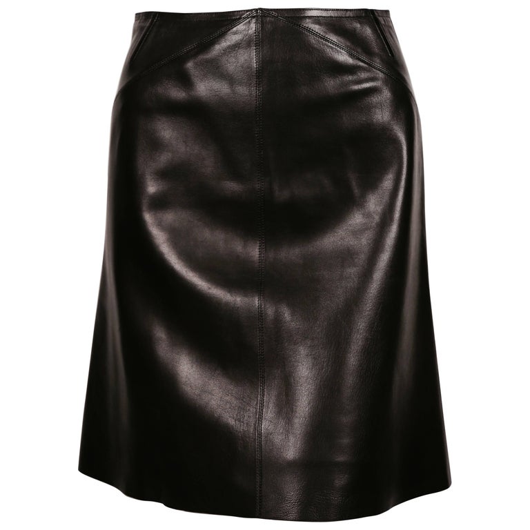 AZZEDINE ALAIA black leather skirt with pleated hemline For Sale at ...