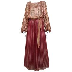 1970s BILL BLASS Burgundy Metallic Silk Maxi Dress 9