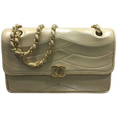 Chanel Early 90s Beige Lambskin Gold Chain Flap Bag