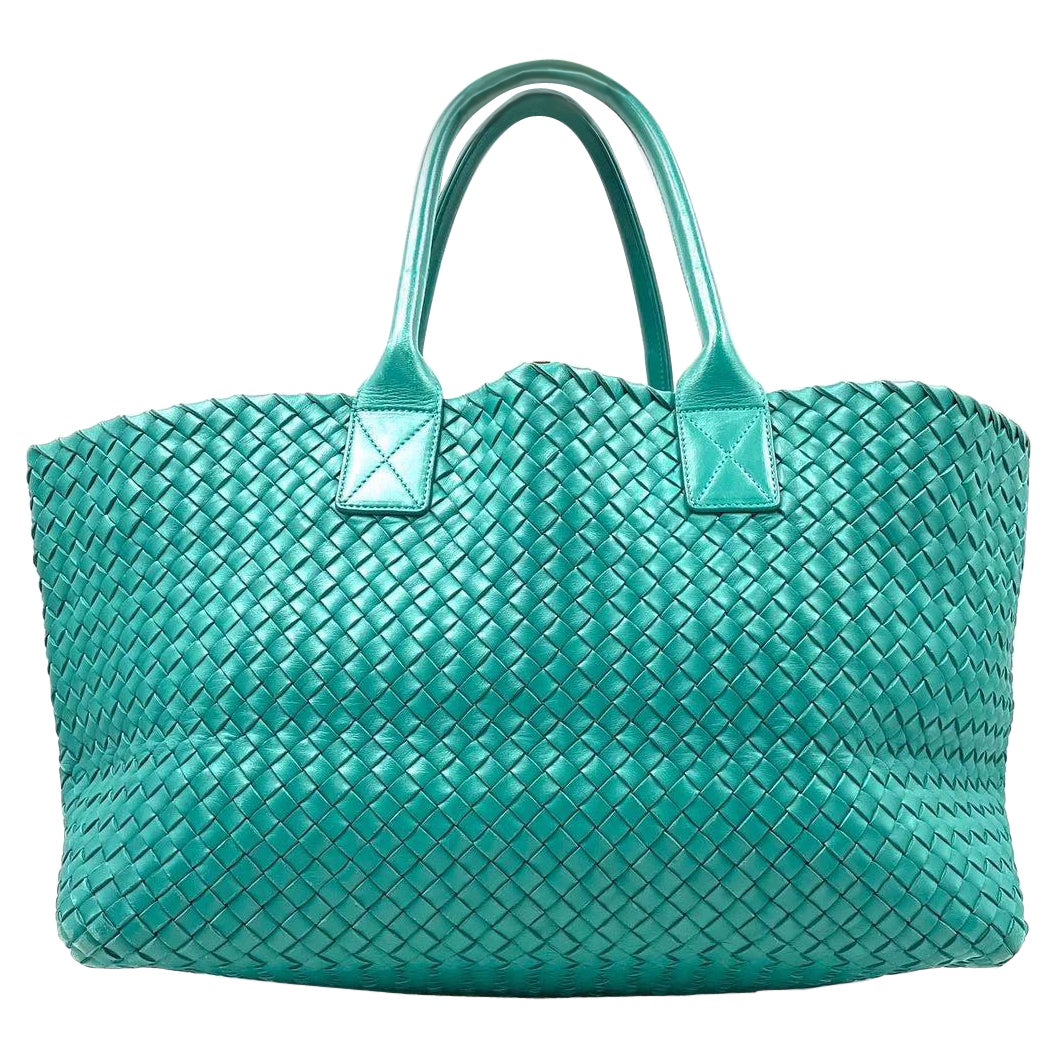 Bottega Veneta Cabat Große Intreccio Leder Tote Bag Grün mit Beutel 40cm