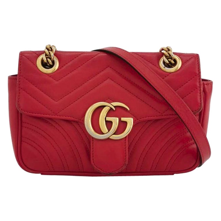 Gucci Marmont Mini Flap Red Leather Handbag For Sale