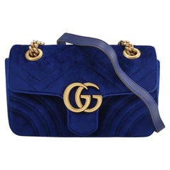 Gucci Marmont Mini Flap Navy Velvet Handbag