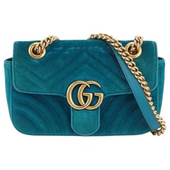 Gucci Marmont Mini Flap Blue Velvet Handbag