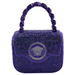 Versace La Medusa Mini Crystal Embellished Top Handle Bag in Purple