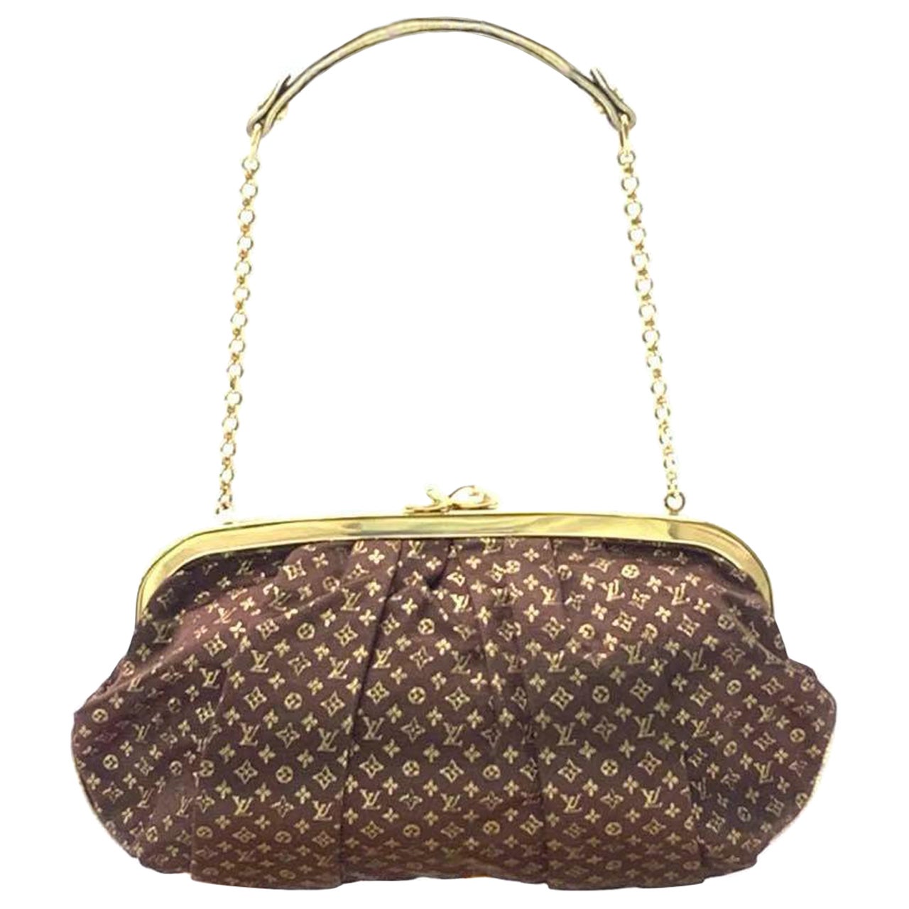 Louis Vuitton Brown Monogram Satin Aumoniere Evening Clutch Bag For Sale