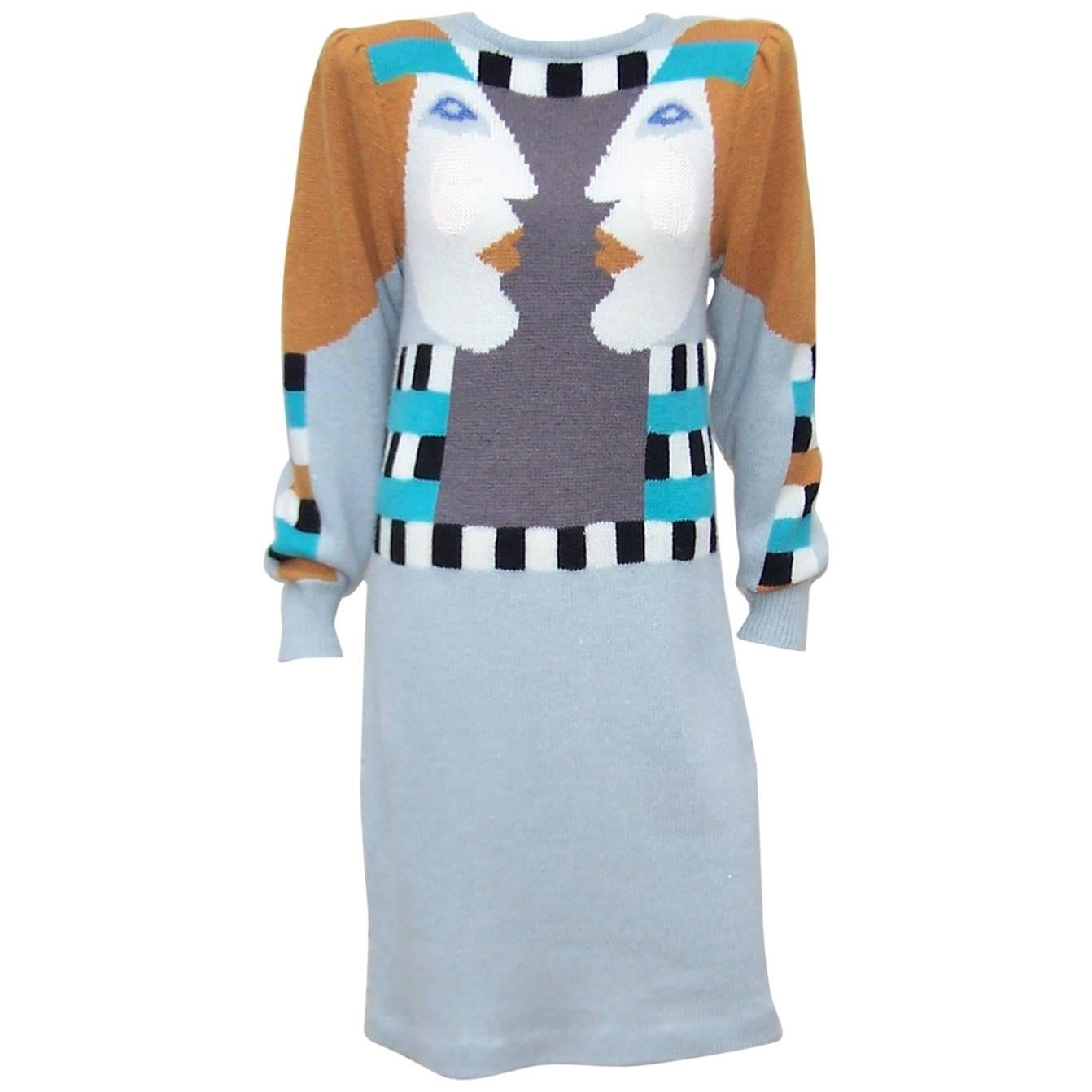 Whimsical 1980's Bob Mackie Pop Art Sweater Dress