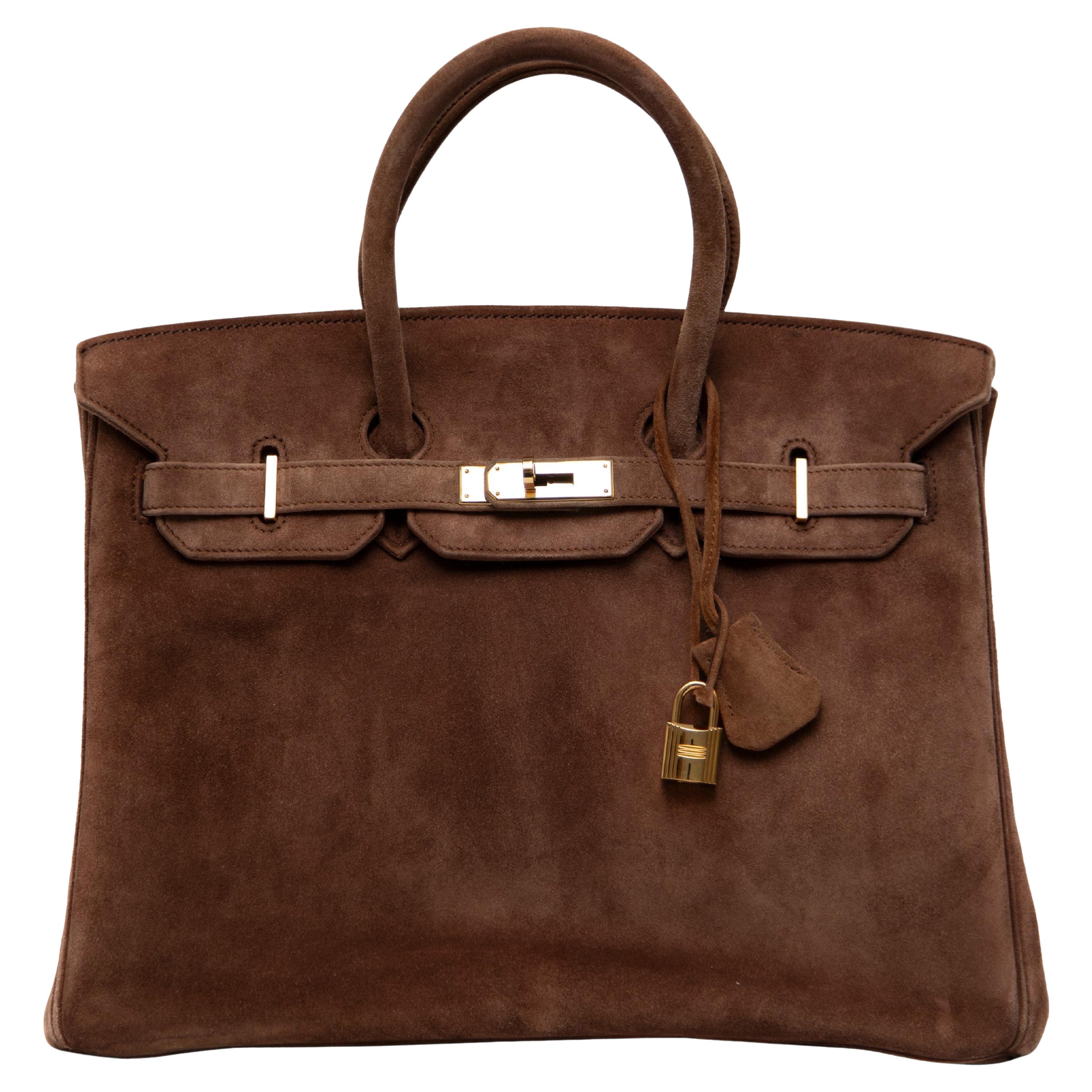 Hermès Schokolade Veau Doblis Birkin 35CM mit Gold Hardware im Angebot