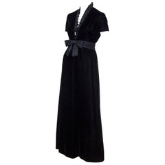 C.1970 Saks Fifth Avenue Black Velvet Maxi Dress With Plunging Neckline