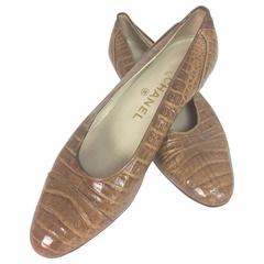 Vintage Chanel cognac crocodile shoes 38 8