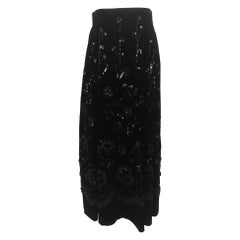 Vintage hand made heavily embroidered and beaded black velvet skirt 1940s
