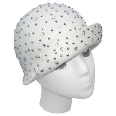 1970's Adolfo II Flapper Style Hat With Studs & Rhinestones