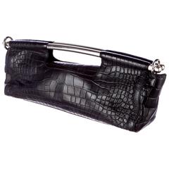 Amazing Black Prada Alligator Skin Handbag XL Clutch