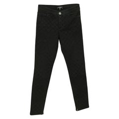 CHANEL Jeans Denim Black Straight Leg Mid-Rise Quilted Pattern Zipper Sz 36