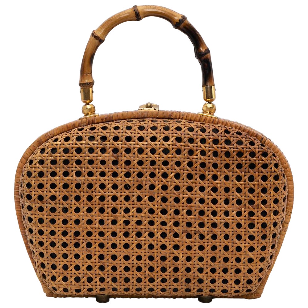 Wicker and bamboo bag For Sale