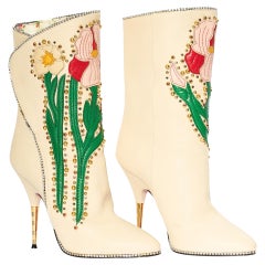 Stivali Gucci Fosca Floral Pelle Beige