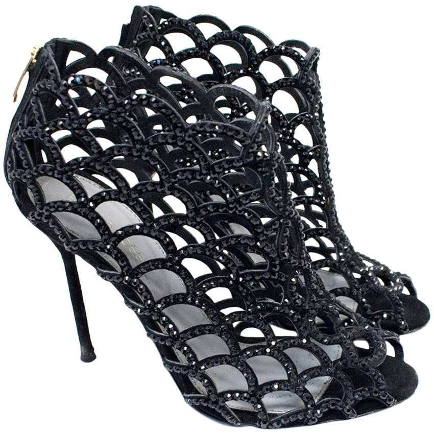 Sergio Rossi Black Heeled Caged Sandals For Sale