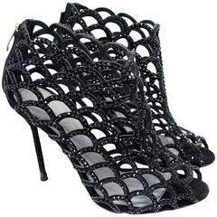Sergio Rossi Black Heeled Caged Sandals For Sale at 1stDibs