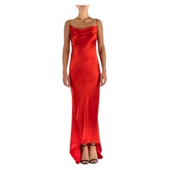 1990S DONNA KARAN Kirschrot Bias Cut Rayon Blend Satin Minimal Kleid